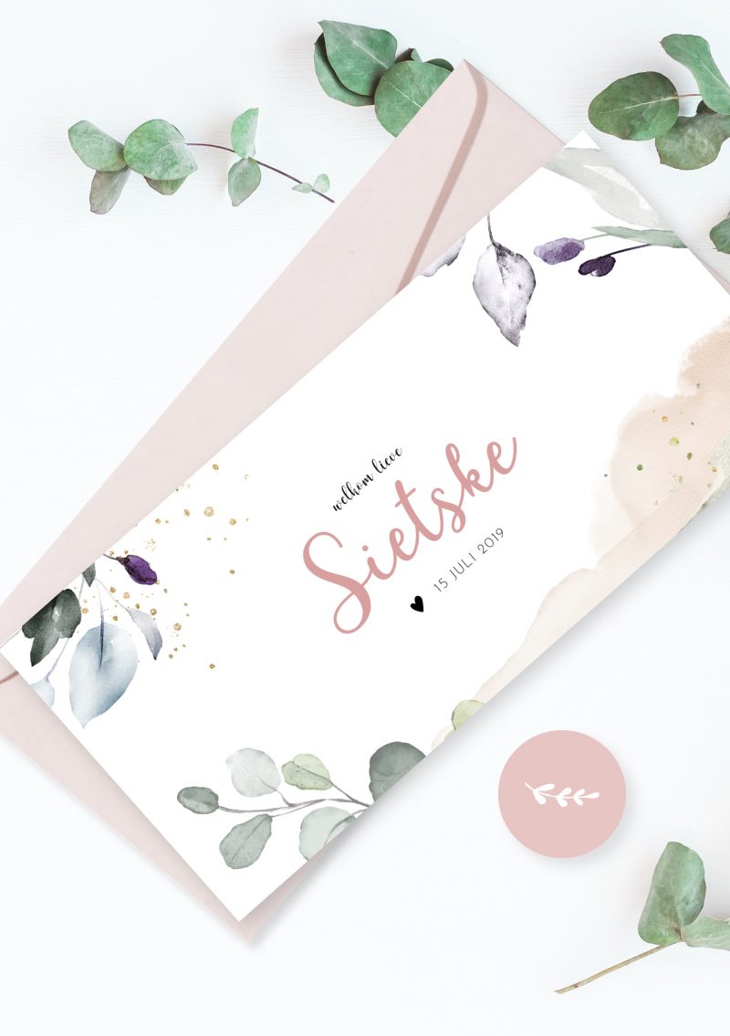 Geboortekaartje watercolor Sietske